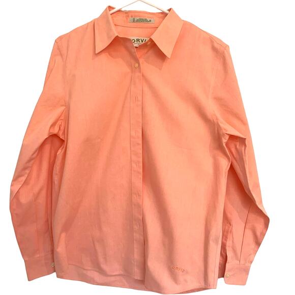 Orvis Button Up Shirt 10 Blouse Salmon Long Sleeve Wrinkle Free Preppy Business - Picture 1 of 8